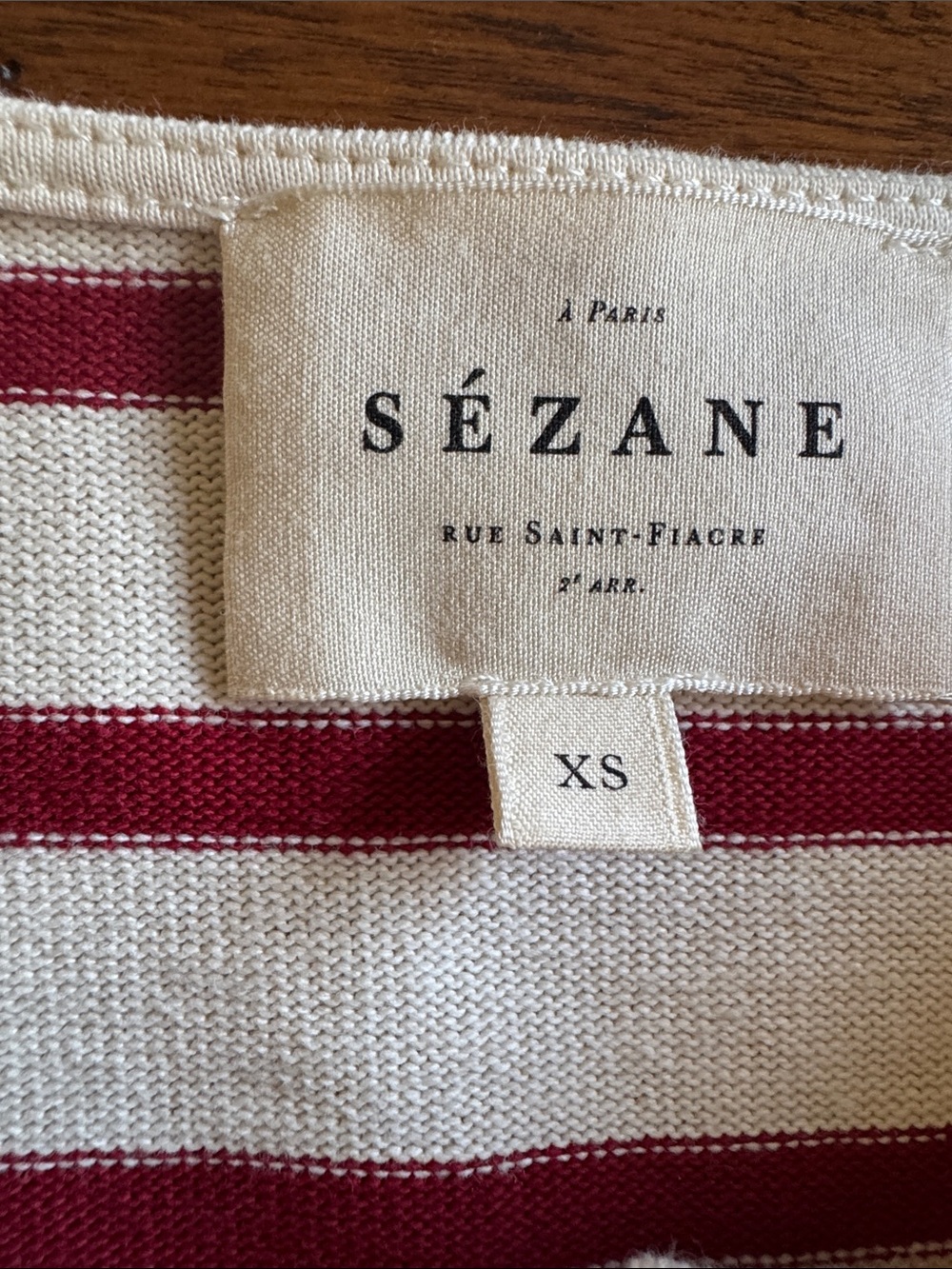 Sezane Gatsby Cream and Burgundy Striped Button-Front Top - Picture 4 of 10